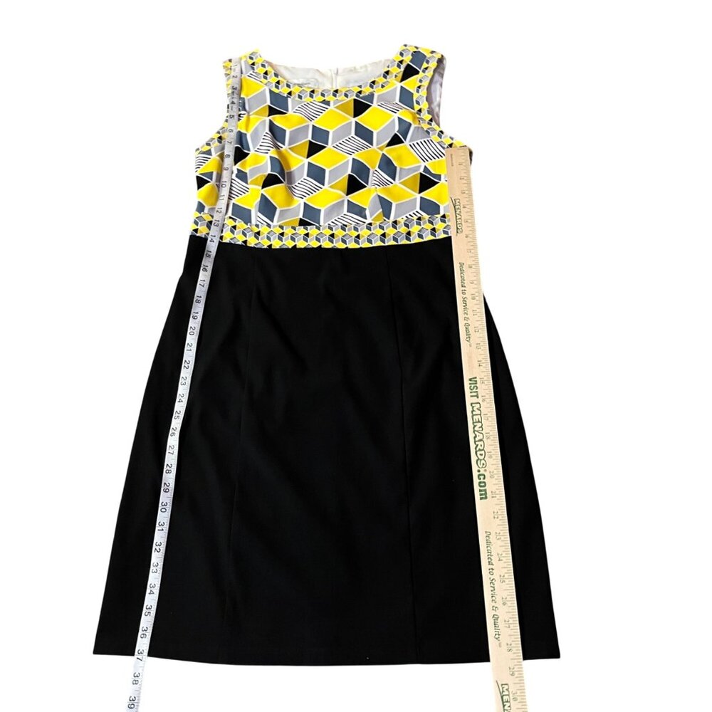 Dressbarn Womens 12 Sleeveless Black Yellow Geometric Dress Used - Picture 10 of 14